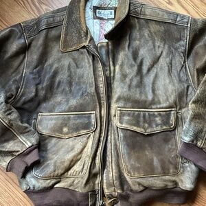 Vintage Distressed Leather Bomber Jacket